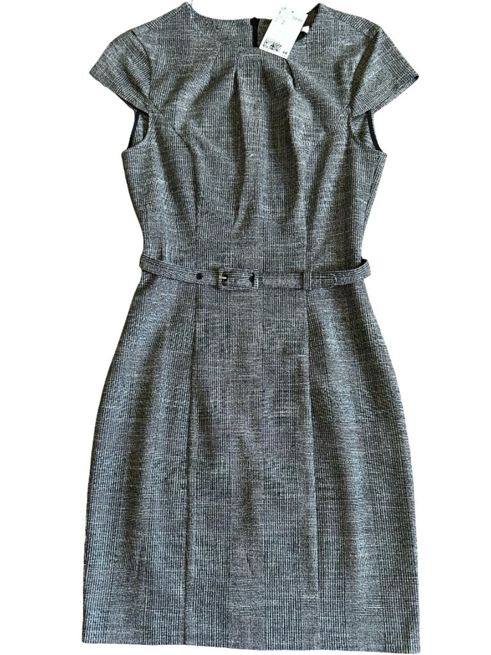 (NWT) H&M Glen Plaid Belted Sheath Dress - Cap Sleeve Workwear Bodycon